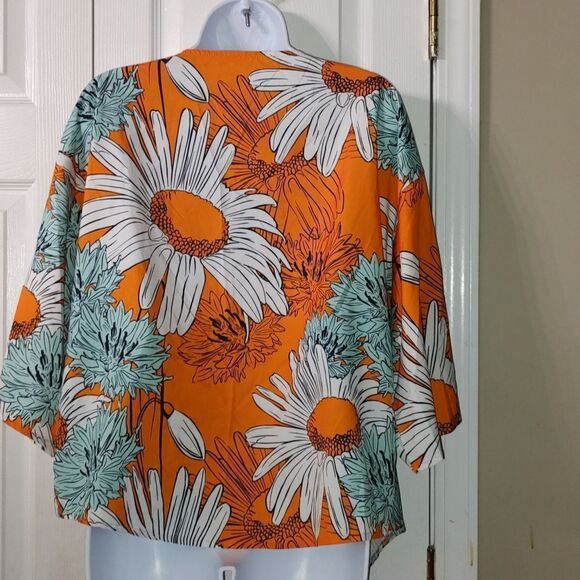 Floral print tie front bat sleeve blouse top Beach summer tropical cruise  Sz 1X - Picture 4 of 6